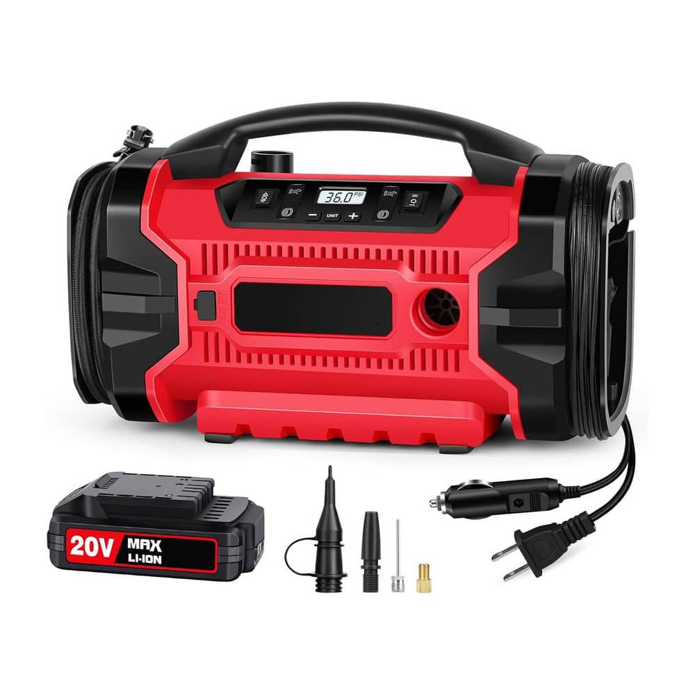 Portable Electric Air Compressor 3 Power Sources 110V AC 12V DC 20V Battery Inflation Deflation Modes Dual Motors price history on PriceWatchPro