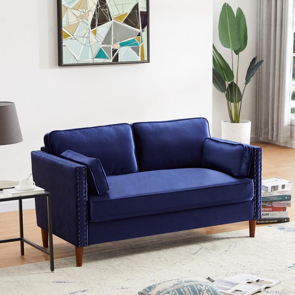 Utopia 4niture Mitz 29.53 in. Blue Velvet Loveseat Sofa with 2-Pillows (2  Seat) HAW588S00023 - The Home Depot