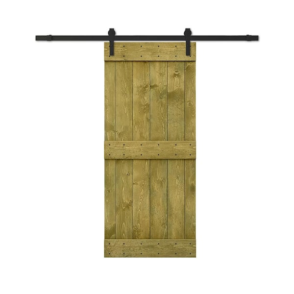 CALHOME 34 in. x 84 in. Jungle Green Stained DIY Wood Interior Sliding Barn Door with Hardware Kit