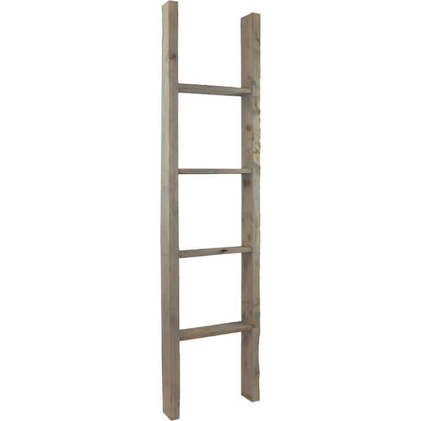 Ekena Millwork 15 in. x 60 in. x 3 1/2 in. Barnwood Decor Collection Reclaimed Grey Vintage Farmhouse 4-Rung Ladder