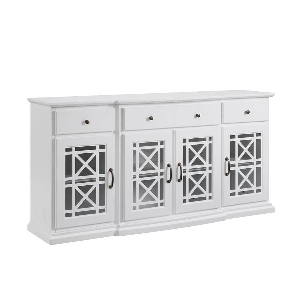 White 60-Inch Sideboard with Fretwork Detail and Cabinet
