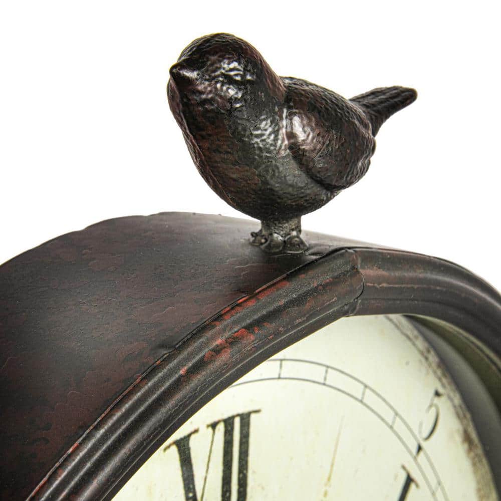Antique Bronze Oval Metal Wall Clock with Bird