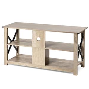 47 in. Grey Wash Wood End Table with 3-Tier Open Shelves