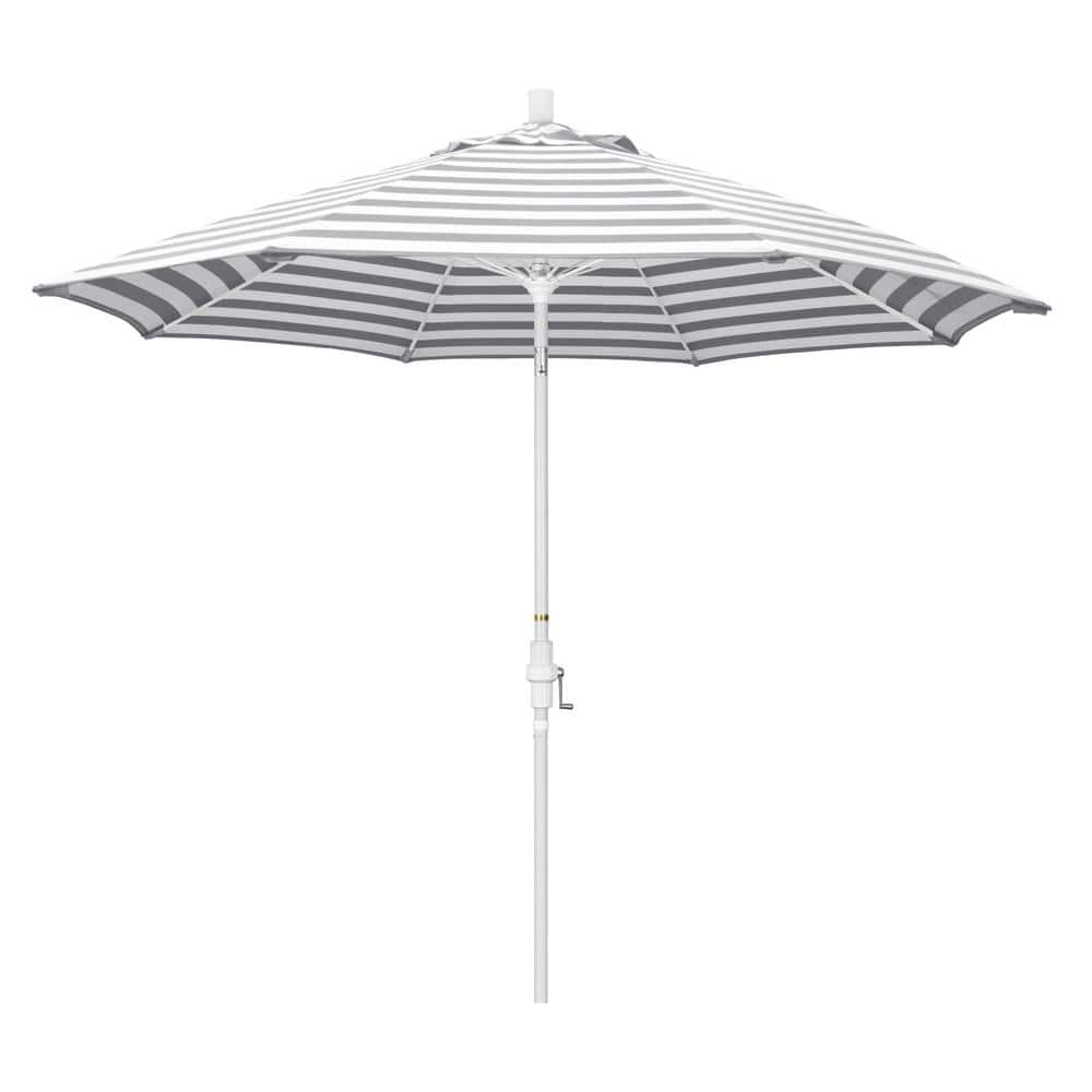 9 ft. Fiberglass Market Collar Tilt Matte White Patio Umbrella in Gray White Cabana Stripe Olefin price history on PriceWatchPro