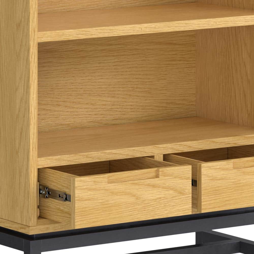 Banting Oak Wood and Metal Adjustable Bookcase with Drawers
