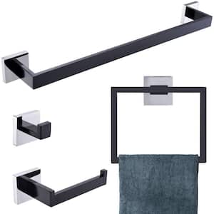 4-Piece Bath Hardware Set with Towel Ring Toilet Paper Holder Towel Hook and 23.6 in. Towel Bar in Polished Black
