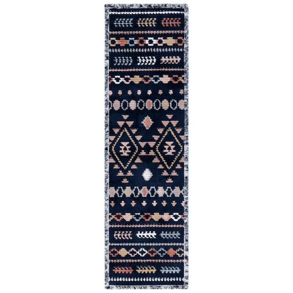 SAFAVIEH Marrakesh Navy/Multi 2 ft. x 8 ft. Geometric Striped Runner Rug