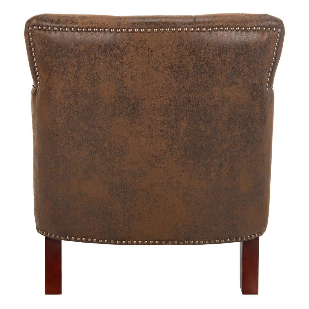 Contemporary Modern Brown Leather and Wood Accent Chair