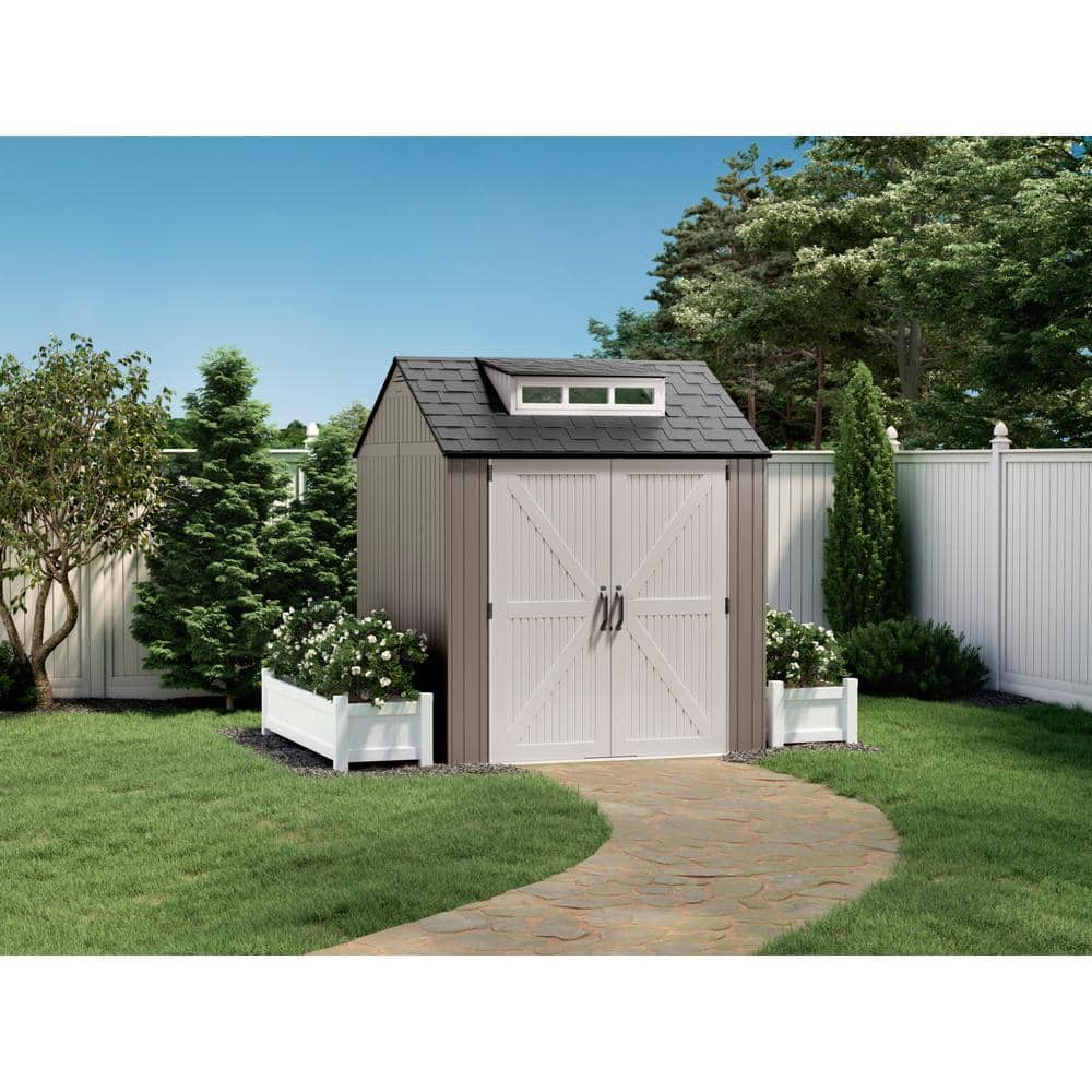 Brown Resin Medium Outdoor Storage Shed with Windows, 7 x 7 ft