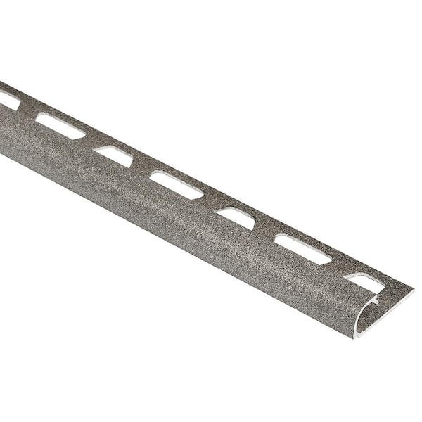 Schluter Rondec Stone Grey Textured Color-Coated Aluminum 3/8 in. x 8 ft. 2-1/2 in. Metal Bullnose Tile Edging Trim