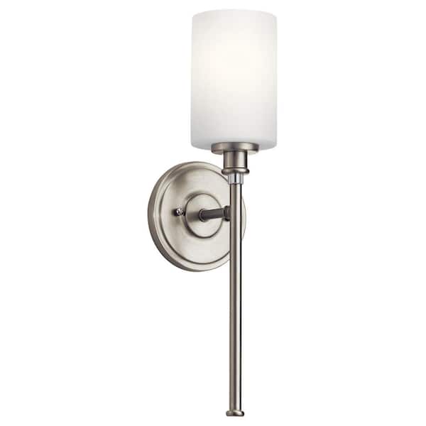 KICHLER Joelson 5 in. 1-Light Brushed Nickel Transitional Bathroom Wall Sconce with Satin Etched Cased Opal Shade