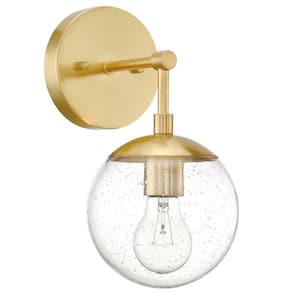Gracelyn Modern 11.65 in. Satin Gold Indoor Dimmable 1-Light Wall Sconce Light with Clear Seedy Glass Globe Shade