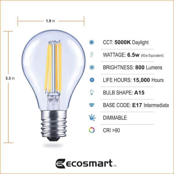 Philips 60-Watt Equivalent A15 Ultra Definition Dimmable Clear Glass E26 LED  Light Bulb Soft White with Warm Glow 2700K (2-Pack) 573386 - The Home Depot