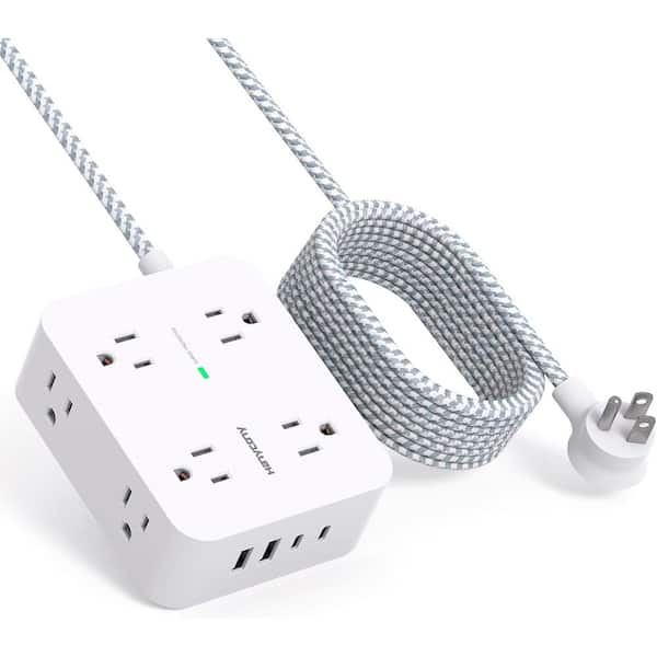 8-Outlet Power Strip Surge Protector with 4 USB Ports and 10 ft. Cord Length Wall Mount in White