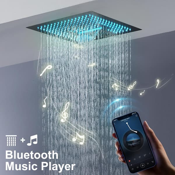 Sound Round 1-Pattern 2.5 GPM 7.87 in. Ceiling Mount Rain Shower Head with Integrated Bluetooth in Chrome Sound Round 1-Pattern 2.5 GPM 7.87 in. Ceiling Mount Rain Shower Head with Integrated Bluetooth in Chrome