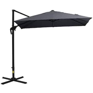 9 ft. x 7 ft. Steel Market Solar Tilt LED Lighted Patio Umbrella in Dark Gray for Garden, Deck, Backyard, Pool, Beach