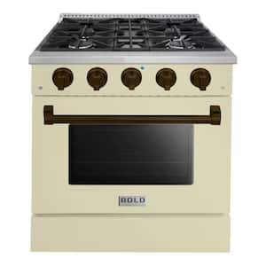 BOLD 30 in. 4-Burner 4.2 CU Freestanding Dual Fuel Range with NG Gas Stove-Electric Oven, in Antique White Bronze Trim