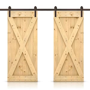 X 52 in. x 84 in. Unfinished Stained DIY Solid Pine Wood Interior Double Sliding Barn Door with Hardware Kit