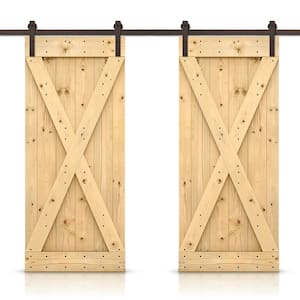 X 56 in. x 84 in. Unfinished Stained DIY Solid Pine Wood Interior Double Sliding Barn Door with Hardware Kit