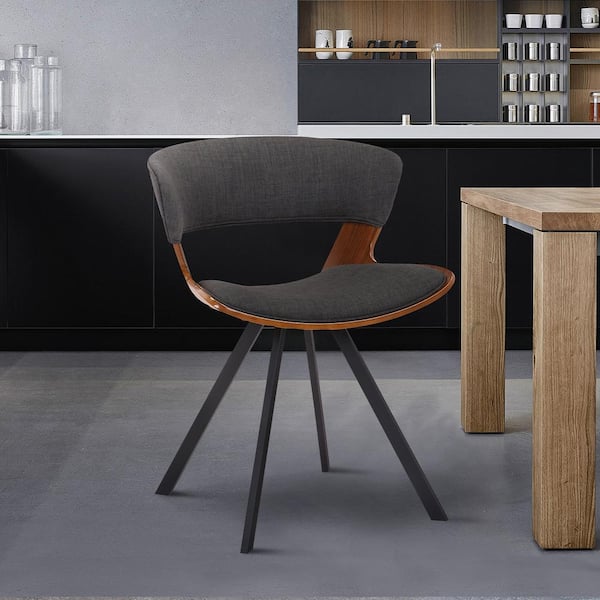 Armen Living Ulric Walnut Wood and Charcoal Fabric Modern Dining Room Accent Chair