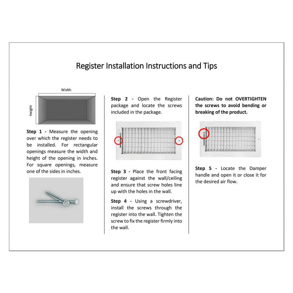 White Adjustable Single Deflection 8x4 Supply Register