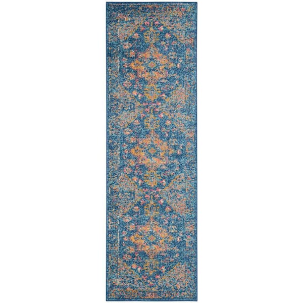 Tranquil Navy Blue 2 ft. x 7 ft. Center Medallion Traditional Kitchen Runner Area Rug
