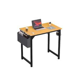31 in. Rectangular Oak Wood Computer Desk with Sidea Storage Baskets and Headphone Hook