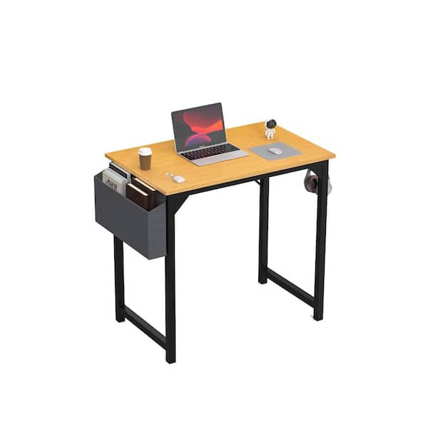 FIRNEWST 31 in. Rectangular Oak Wood Computer Desk with Storage Bag and Headphone Hook