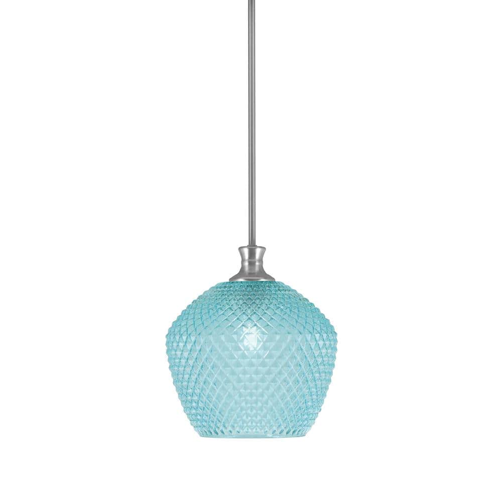 Tyler 60-Watt 1-Light Brushed Nickel Shaded Pendant Light with 9 Turquoi