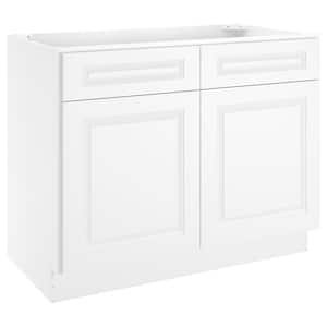42-in W X 24-in D X 34.5-in H in Raised Panel White Plywood Ready to Assemble Floor Base Kitchen Cabinet with 2 Drawers