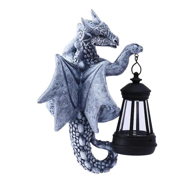 5 in. x 9 in. Gray Resin Solar Dragon Tree Hugger Garden Statue