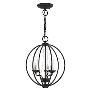 Arabella 3-Light Black Convertible Chandelier with Brushed Nickel Candles and Clear Crystals