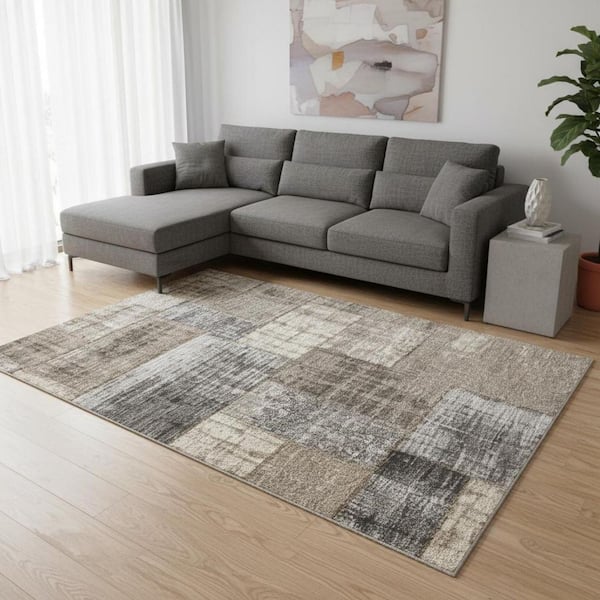 8' X 11' Gray Cream And Tan Abstract Area Rug