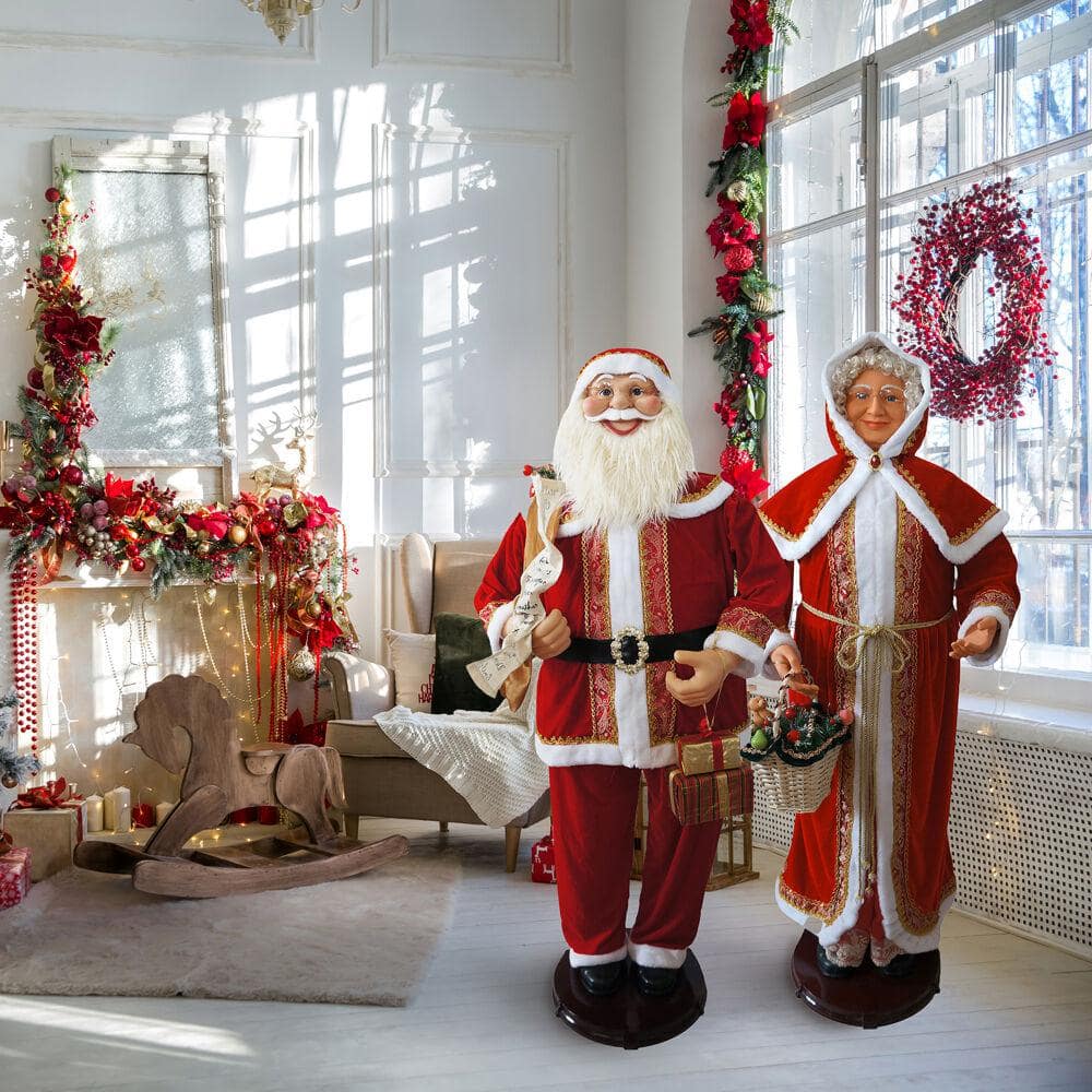 Life-Size Red Velvet Dancing Mrs. Claus with Basket