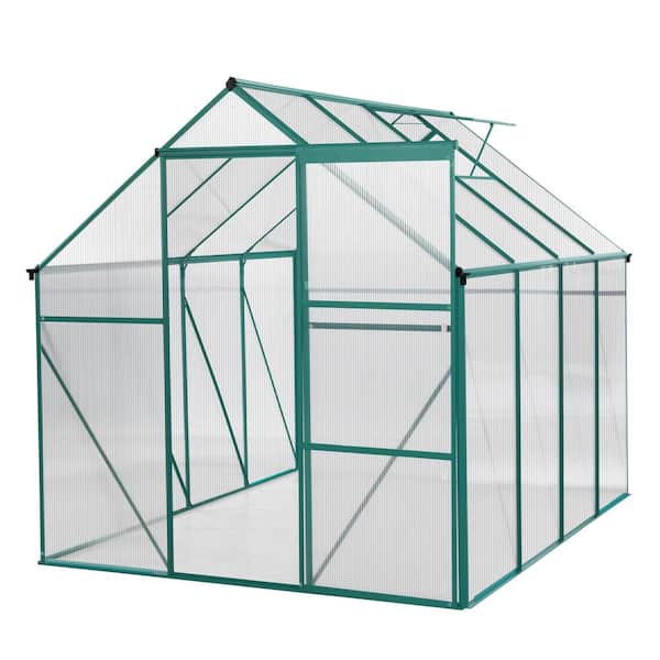 Unbranded 74 in. W x 98 in. D x 76 in. H Polycarbonate Greenhouse with Aluminum Frame and Polycarbonate Sheets Green