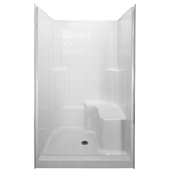 Ella Standard 36.75 in. x 48 in. x 79.5 in. 3-piece Low Threshold Shower System in White with Right Side Seat