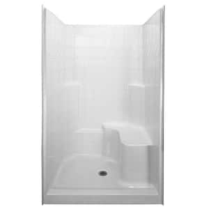 Basic 48 in. x 36.75 in. x 79.5 in. Alcove 3-Piece Shower Kit with Shower Wall and Shower Pan in White, RH Seat