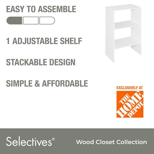 Selectives 25 in. W White Tower Unit Stackable 3-Shelf Wood Closet System