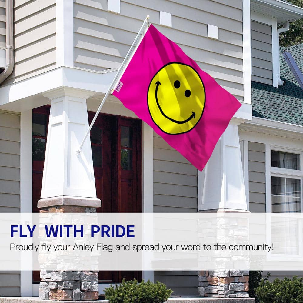 Pink Polyester Happy Face Flag with Brass Grommets