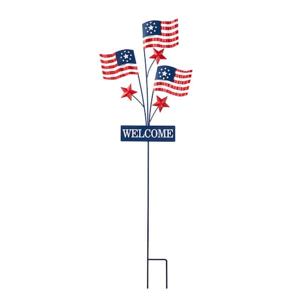Glitzhome 42 in. H Patriotic/Americana Metal Flags Yard Stake (KD)