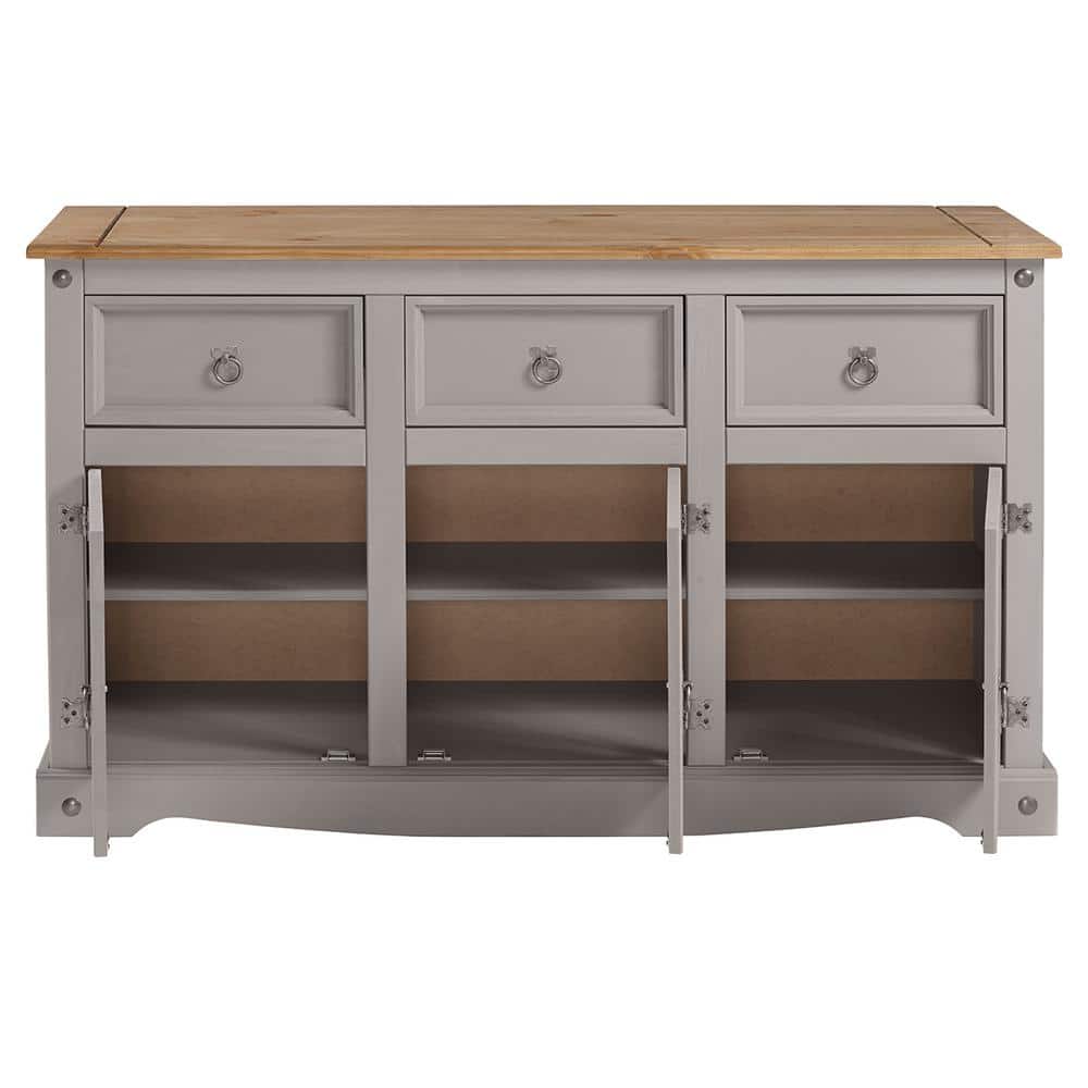 Cottage Series Gray and Honey Pine Wood Buffet Sideboard