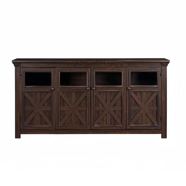FUNKOL 68.3 in. x 15.35 in. x 34.65 in. Vintage MDF Ready to Assemble Base Storage Cabinet in Espresso with 4-Doors