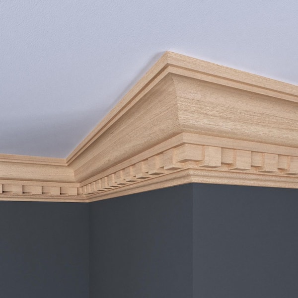 1707-8FTWHW .843 in. D X 4.5 in. W X 96 in. L Unfinished White Hardwood Dentil Crown Moulding