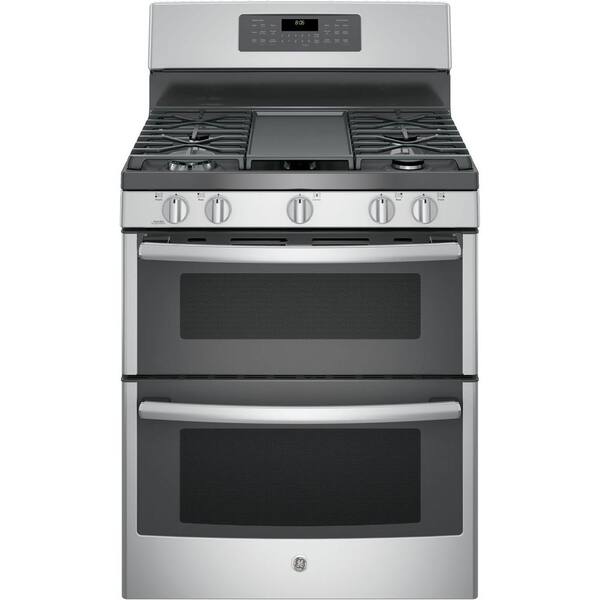 GE 6.8 cu. ft. Double Oven Gas Range with Self-Cleaning and Convection Lower Oven in Stainless Steel