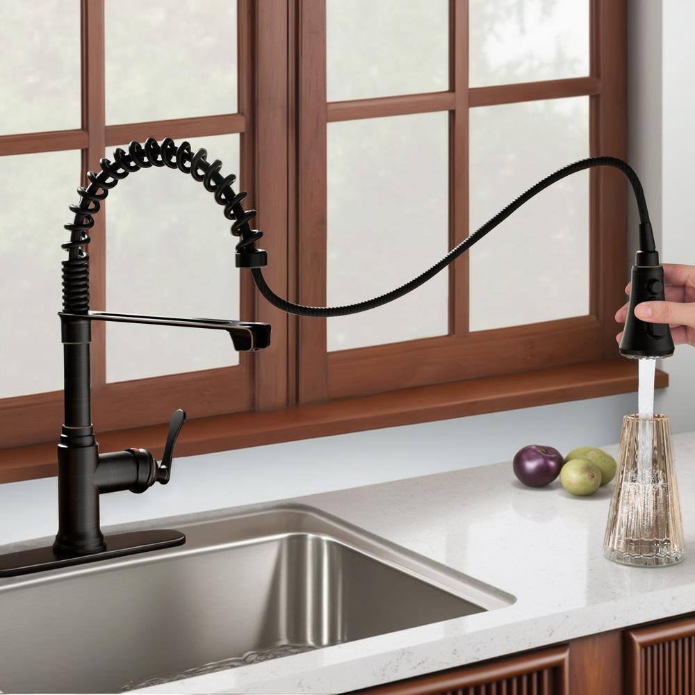 Oil-Rubbed Bronze High-Arc Kitchen Faucet with Pull-Down Spray