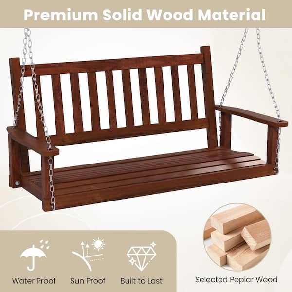 3-Person Brown Wood Porch Swing with Adjustable Metal Chains