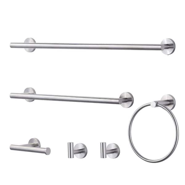 IVIGA 6 -Piece Bath Hardware Set with 2-Towel Hooks, Towel Ring, Toilet Paper Holder and 2-Towel Bars in Brushed Nickel