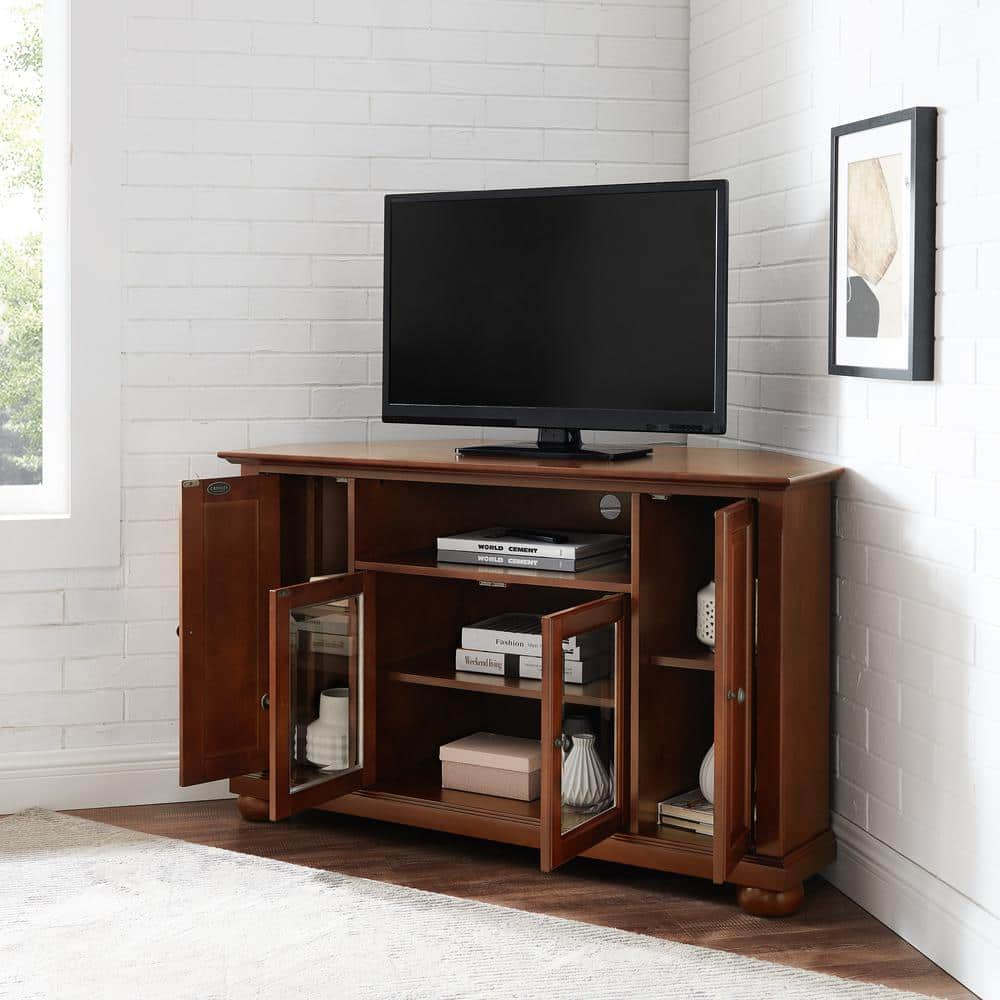 Vintage Mahogany Corner TV Stand with Glass Doors