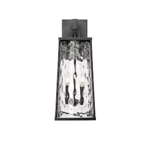 Dutton 2 Light 9 in. Powder Coated Black Outdoor Clear Water Textured