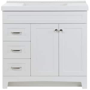 Thornbriar 37 in. W x 22 in. D x 37 in. H Single Sink Freestanding Bath Vanity in White with White Cultured Marble Top